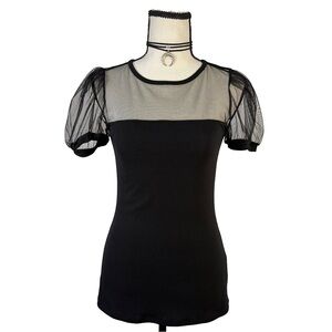 Express Black Mesh Puff Sleeve Top